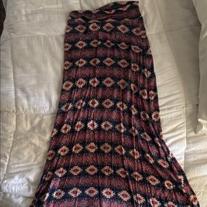 Living Doll Aztec Maxi Skirt - Red and Navy